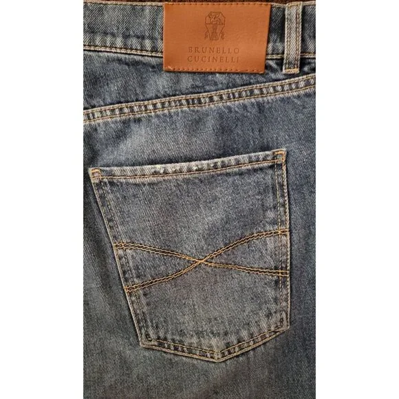 Brunello Cucinelli Luxury Denim Dark Blue Acid Wash, Iconic Fit Jeans - IT 48 (3 - Picture 3 of 7